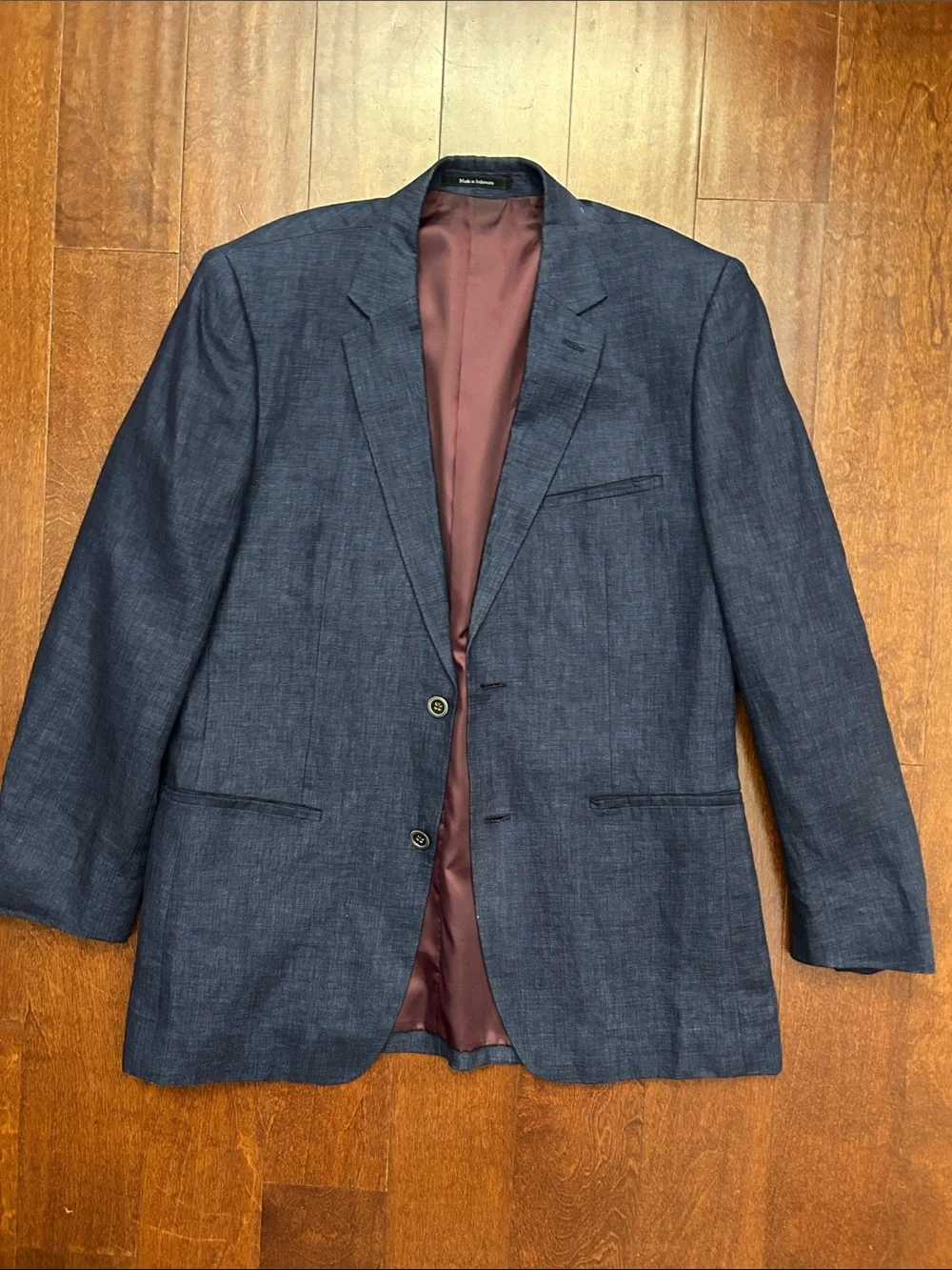 Pronto Uomo Blue Dark Blue 100% Linen Blazer, Two-Button Blazer, Size 42R